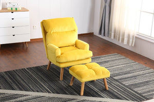 English Elm Soft Adjustable Accent Chair with Ottoman Yellow Woven Fabric and Oak Tapered Legs B01166681