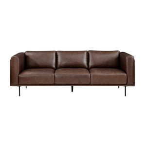 English Elm Modern Top-grain Leather Three-seat Sofa with Tufted Detail and Espresso Metal Legs B011P146402