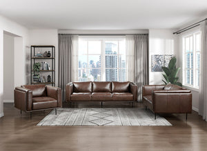 English Elm Modern Top-grain Leather Three-seat Sofa with Tufted Detail and Espresso Metal Legs B011P146402