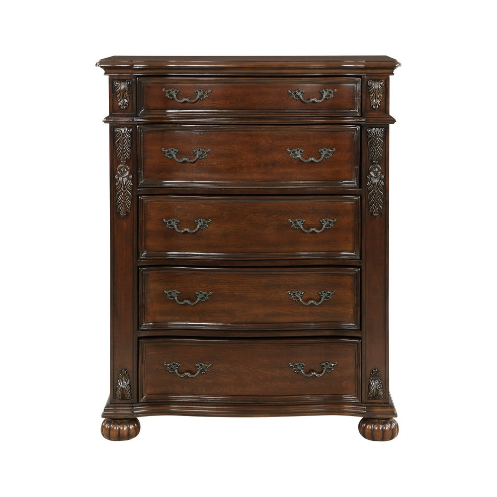 English Elm Classic Five Drawer Cherry Chest with Carved Acanthus Detail and Serpentine Front B011P168488