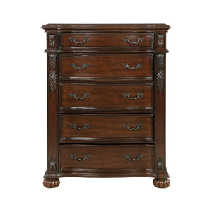 English Elm Classic Five Drawer Cherry Chest with Carved Acanthus Detail and Serpentine Front B011P168488