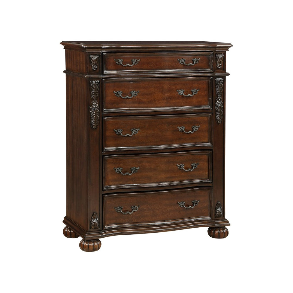 English Elm Classic Five Drawer Cherry Chest with Carved Acanthus Detail and Serpentine Front B011P168488