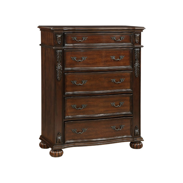 English Elm Classic Five Drawer Cherry Chest with Carved Acanthus Detail and Serpentine Front B011P168488