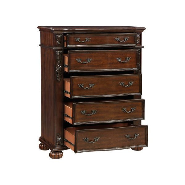 English Elm Classic Five Drawer Cherry Chest with Carved Acanthus Detail and Serpentine Front B011P168488
