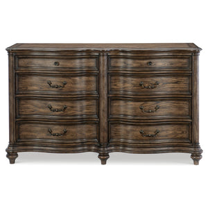 English Elm Traditional 8 Drawer Dresser White Oak Veneer Bronze Hardware Formal Bedroom Storage B011P173067
