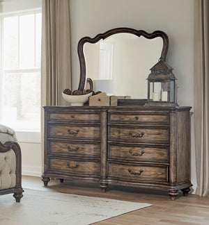 English Elm Traditional 8 Drawer Dresser White Oak Veneer Bronze Hardware Formal Bedroom Storage B011P173067