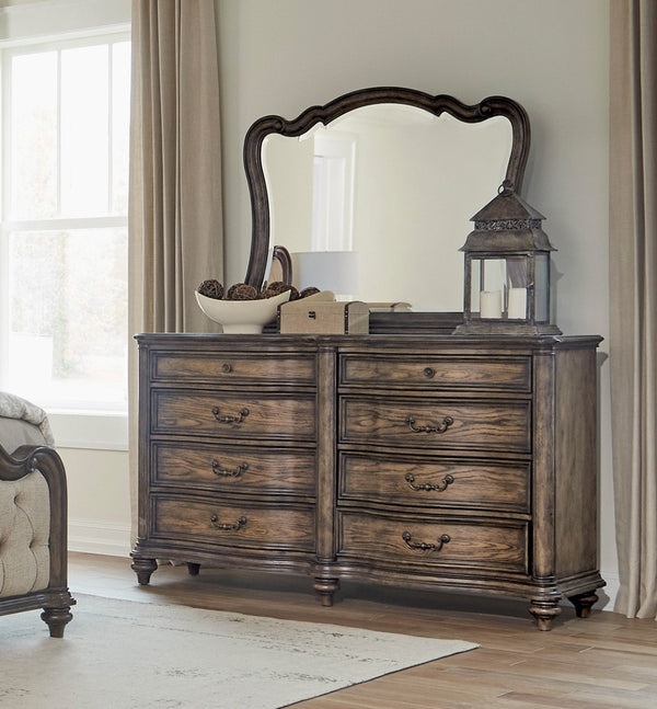 English Elm Traditional 8 Drawer Dresser White Oak Veneer Bronze Hardware Formal Bedroom Storage B011P173067