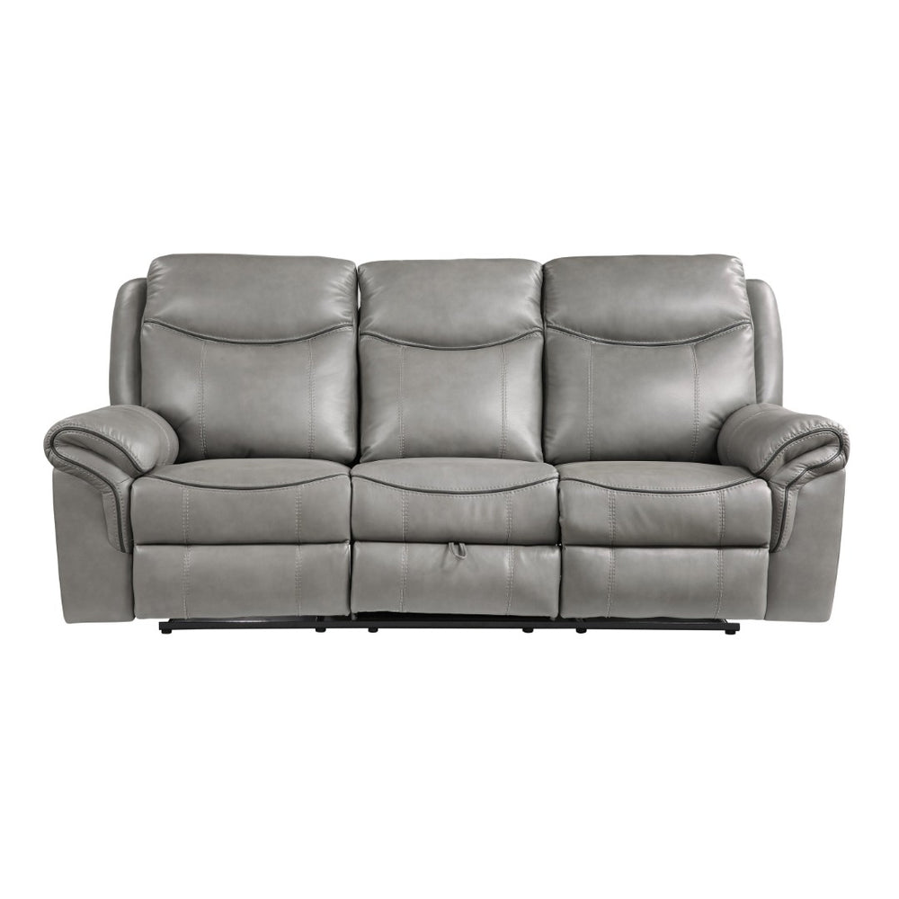 English Elm Gray Faux Leather Double Reclining Sofa with Usb Charging and Hidden Storage Drawer B011P183625