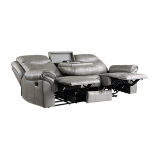English Elm Gray Faux Leather Double Reclining Sofa with Usb Charging and Hidden Storage Drawer B011P183625