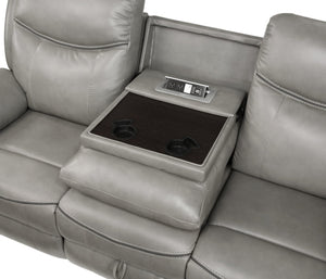 English Elm Gray Faux Leather Double Reclining Sofa with Usb Charging and Hidden Storage Drawer B011P183625
