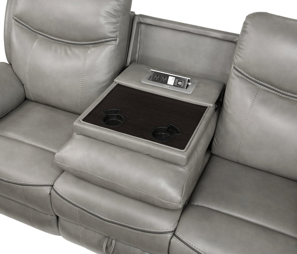 English Elm Gray Faux Leather Double Reclining Sofa with Usb Charging and Hidden Storage Drawer B011P183625
