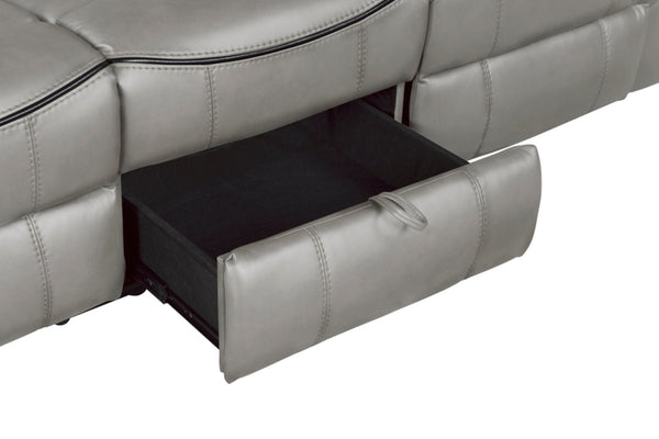English Elm Gray Faux Leather Double Reclining Sofa with Usb Charging and Hidden Storage Drawer B011P183625