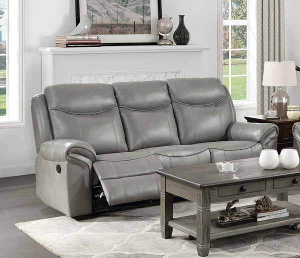 English Elm Gray Faux Leather Double Reclining Sofa with Usb Charging and Hidden Storage Drawer B011P183625