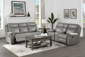 English Elm Gray Faux Leather Double Reclining Sofa with Usb Charging and Hidden Storage Drawer B011P183625