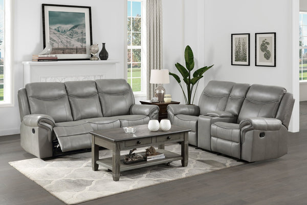 English Elm Gray Faux Leather Double Reclining Sofa with Usb Charging and Hidden Storage Drawer B011P183625