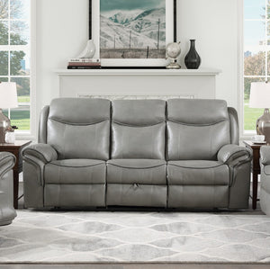 English Elm Gray Faux Leather Double Reclining Sofa with Usb Charging and Hidden Storage Drawer B011P183625