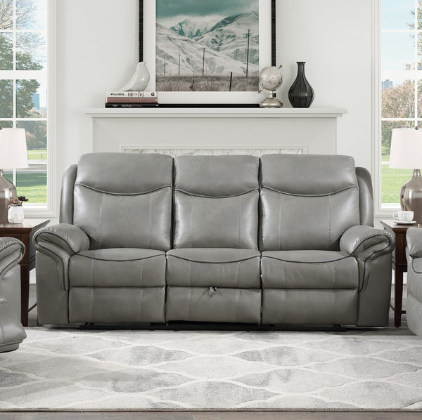 English Elm Gray Faux Leather Double Reclining Sofa with Usb Charging and Hidden Storage Drawer B011P183625