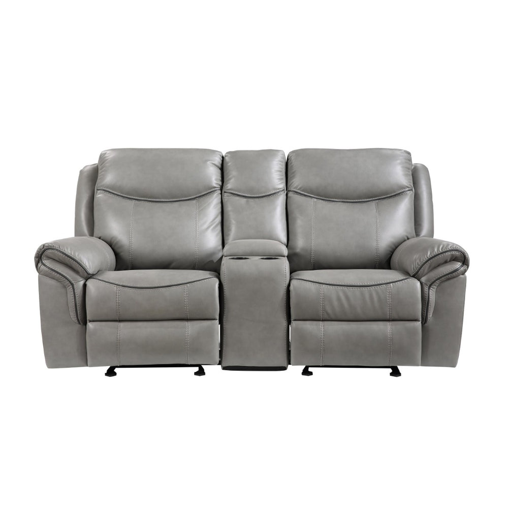 English Elm Gray Faux Leather Glider Reclining Loveseat with Console Usb Ports Plush Seating B011P183628
