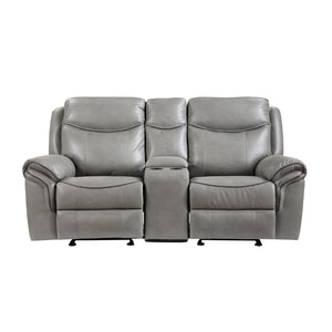 English Elm Gray Faux Leather Glider Reclining Loveseat with Console Usb Ports Plush Seating B011P183628