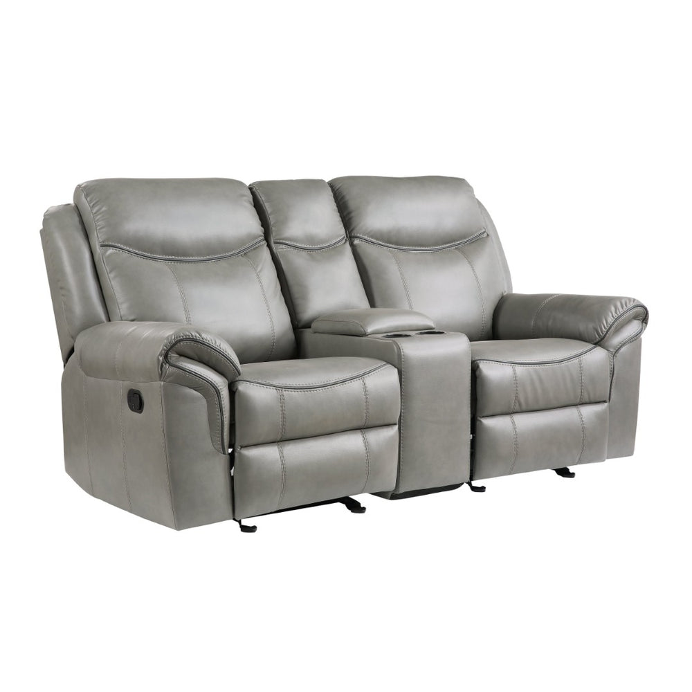 English Elm Gray Faux Leather Glider Reclining Loveseat with Console Usb Ports Plush Seating B011P183628