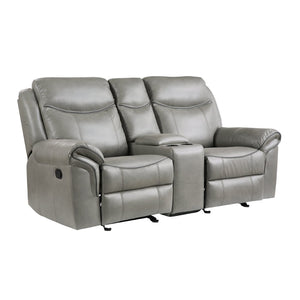 English Elm Gray Faux Leather Glider Reclining Loveseat with Console Usb Ports Plush Seating B011P183628