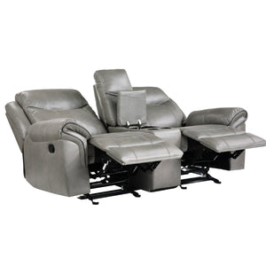 English Elm Gray Faux Leather Glider Reclining Loveseat with Console Usb Ports Plush Seating B011P183628
