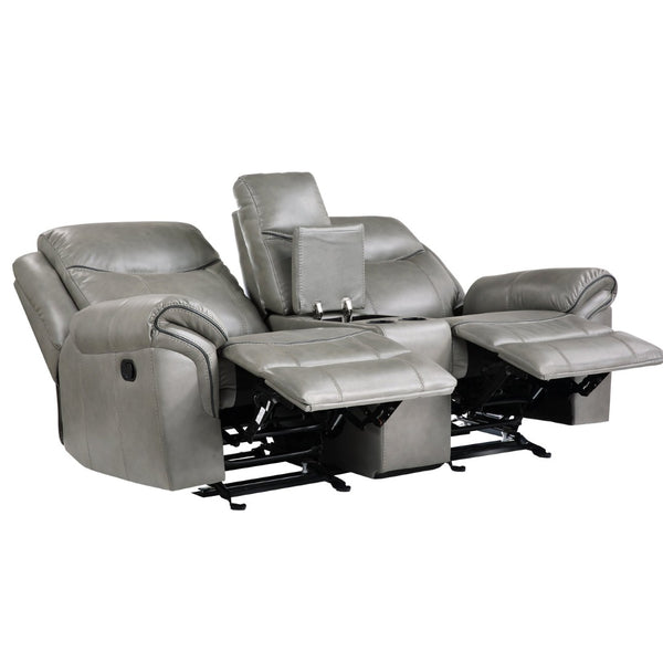 English Elm Gray Faux Leather Glider Reclining Loveseat with Console Usb Ports Plush Seating B011P183628