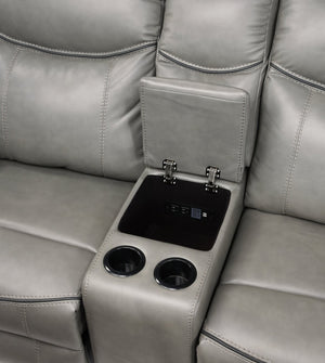 English Elm Gray Faux Leather Glider Reclining Loveseat with Console Usb Ports Plush Seating B011P183628