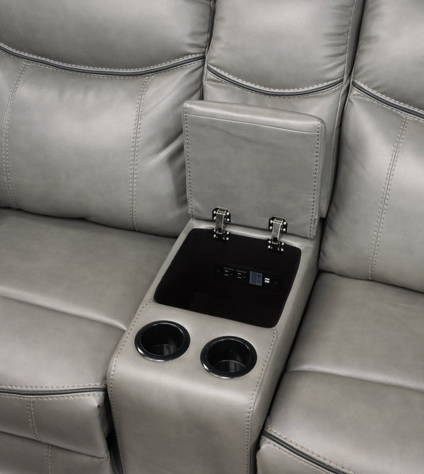 English Elm Gray Faux Leather Glider Reclining Loveseat with Console Usb Ports Plush Seating B011P183628
