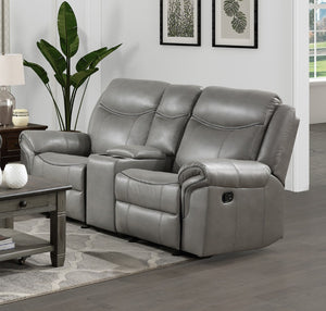 English Elm Gray Faux Leather Glider Reclining Loveseat with Console Usb Ports Plush Seating B011P183628