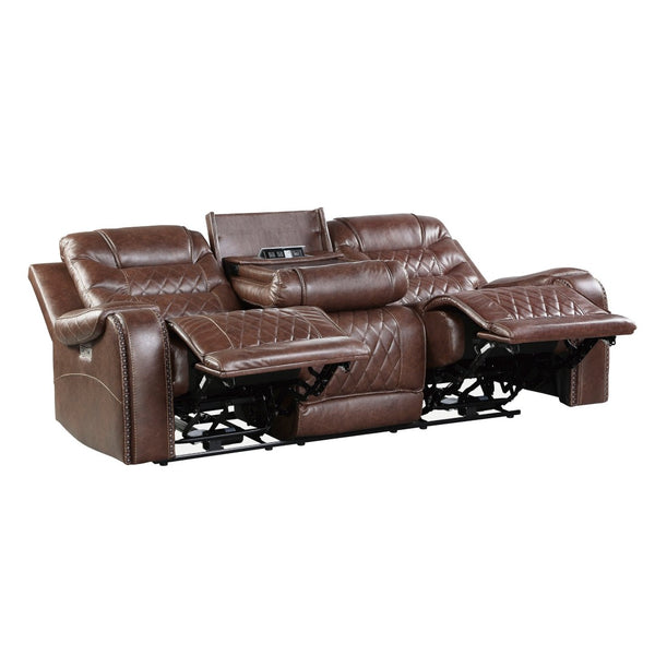 English Elm Luxurious Power Reclining Sofa Faux Leather Diamond Stitching with USB Ports Console Brown B011P207538