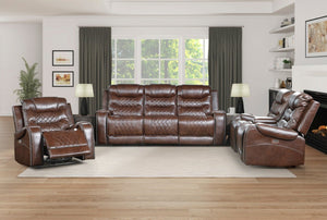 English Elm Luxurious Power Reclining Sofa Faux Leather Diamond Stitching with USB Ports Console Brown B011P207538