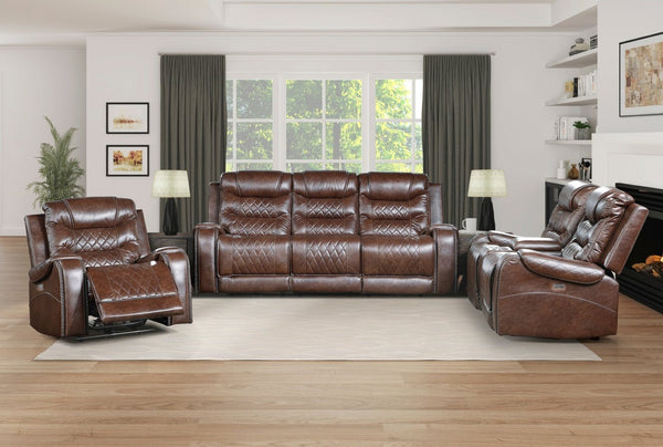 English Elm Luxurious Power Reclining Sofa Faux Leather Diamond Stitching with USB Ports Console Brown B011P207538