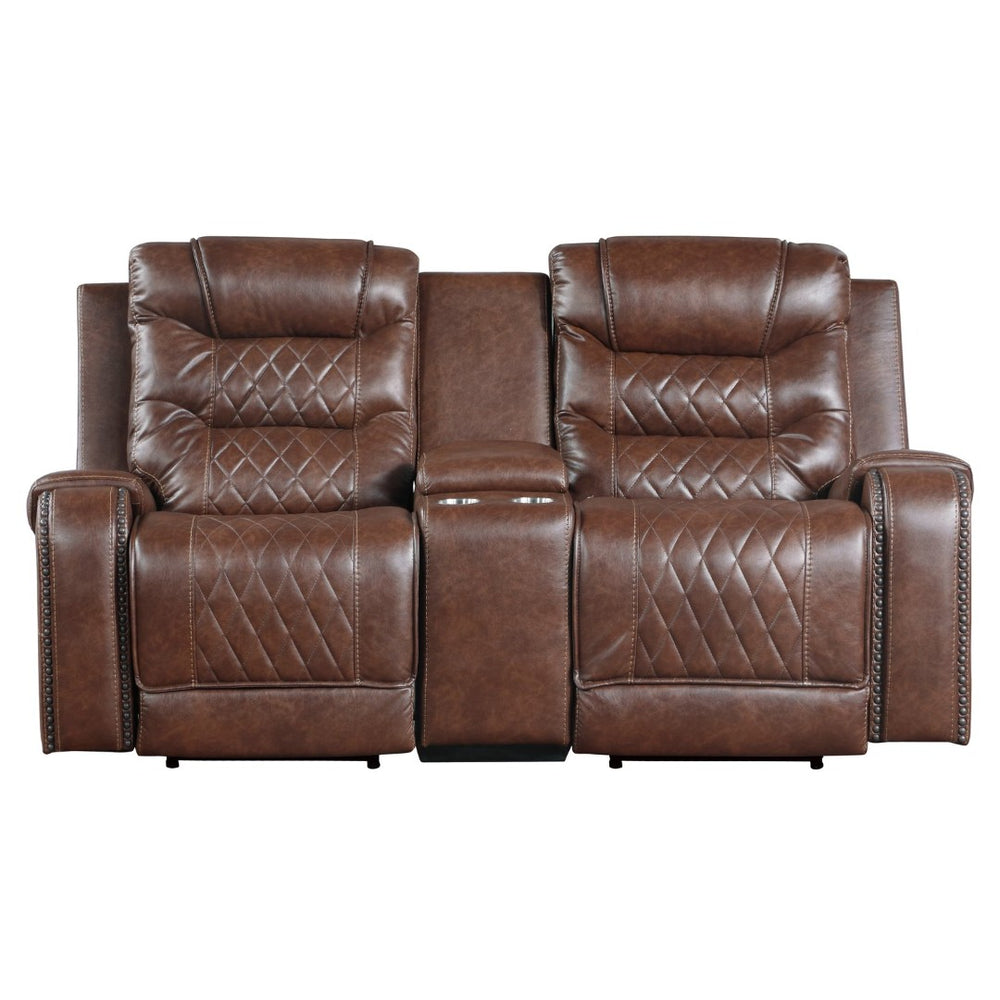 English Elm Luxurious Power Reclining Loveseat with Diamond Stitching Nailhead Trim and USB Console Brown B011P207539