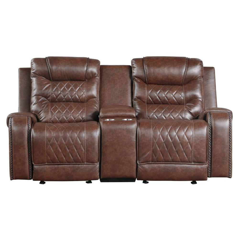 English Elm Luxurious Glider Reclining Loveseat Faux Leather Diamond Stitched with USB Console Brown B011P207540