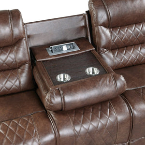 English Elm Luxurious Faux Leather Reclining Sofa with USB Charging Ports and Drop-Down Cup Holders Brown B011P207541