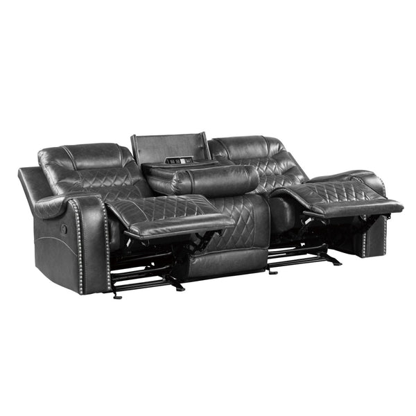 English Elm Luxurious Faux Leather Reclining Sofa with USB Charging Ports and Drop-Down Cup Holders Gray B011P207543