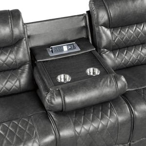 English Elm Luxurious Faux Leather Reclining Sofa with USB Charging Ports and Drop-Down Cup Holders Gray B011P207543