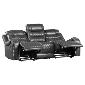 English Elm Luxurious Faux Leather Reclining Sofa with USB Charging Ports and Drop-Down Cup Holders Gray B011P207543