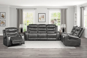 English Elm Luxurious Faux Leather Reclining Sofa with USB Charging Ports and Drop-Down Cup Holders Gray B011P207543