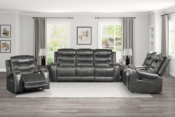 English Elm Luxurious Faux Leather Reclining Sofa with USB Charging Ports and Drop-Down Cup Holders Gray B011P207543