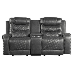 English Elm Luxurious Glider Reclining Loveseat Faux Leather Diamond Stitched with USB Console Gray B011P207544
