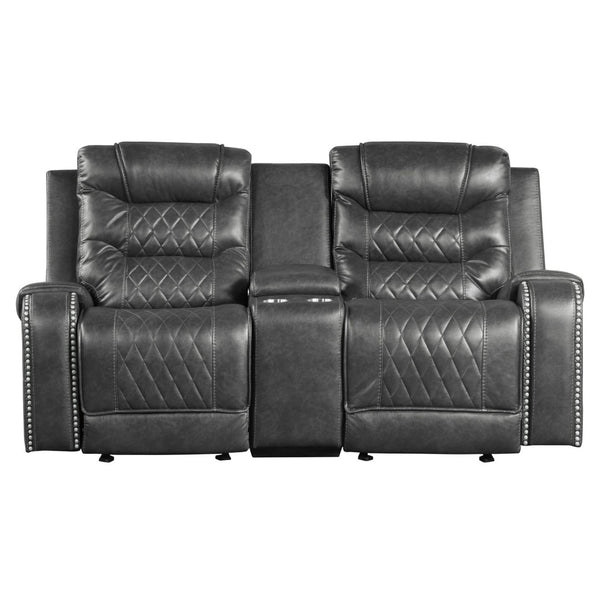 English Elm Luxurious Glider Reclining Loveseat Faux Leather Diamond Stitched with USB Console Gray B011P207544