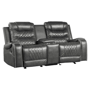 English Elm Luxurious Glider Reclining Loveseat Faux Leather Diamond Stitched with USB Console Gray B011P207544