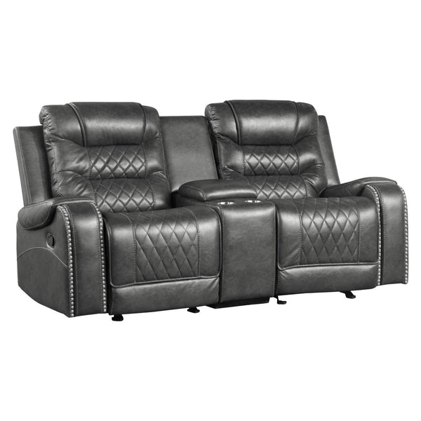 English Elm Luxurious Glider Reclining Loveseat Faux Leather Diamond Stitched with USB Console Gray B011P207544