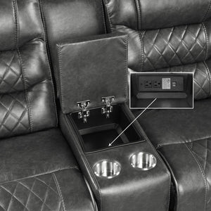 English Elm Luxurious Glider Reclining Loveseat Faux Leather Diamond Stitched with USB Console Gray B011P207544