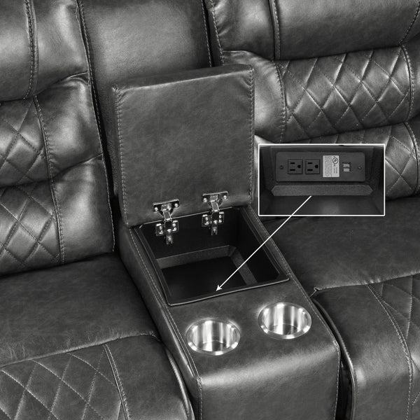 English Elm Luxurious Glider Reclining Loveseat Faux Leather Diamond Stitched with USB Console Gray B011P207544