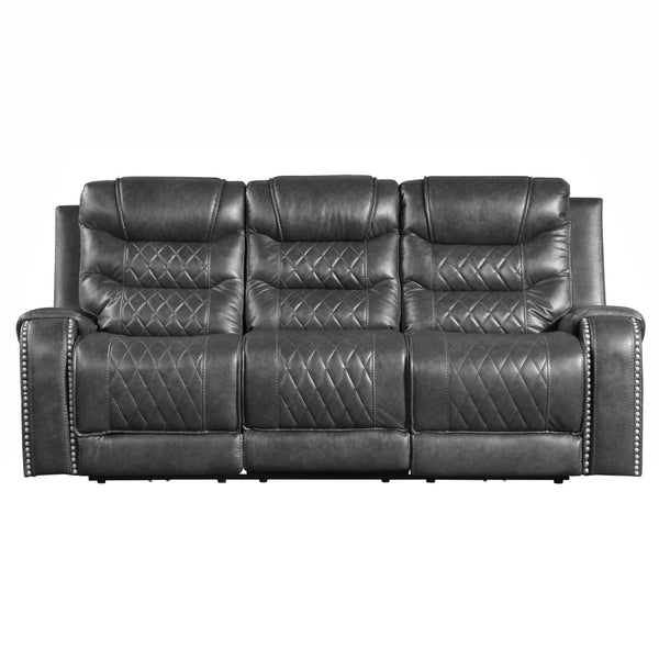 English Elm Luxurious Power Reclining Sofa Faux Leather Diamond Stitching with USB Ports Console Gray B011P207545