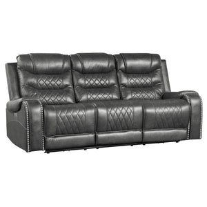 English Elm Luxurious Power Reclining Sofa Faux Leather Diamond Stitching with USB Ports Console Gray B011P207545