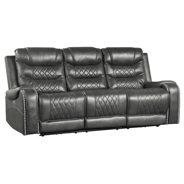 English Elm Luxurious Power Reclining Sofa Faux Leather Diamond Stitching with USB Ports Console Gray B011P207545